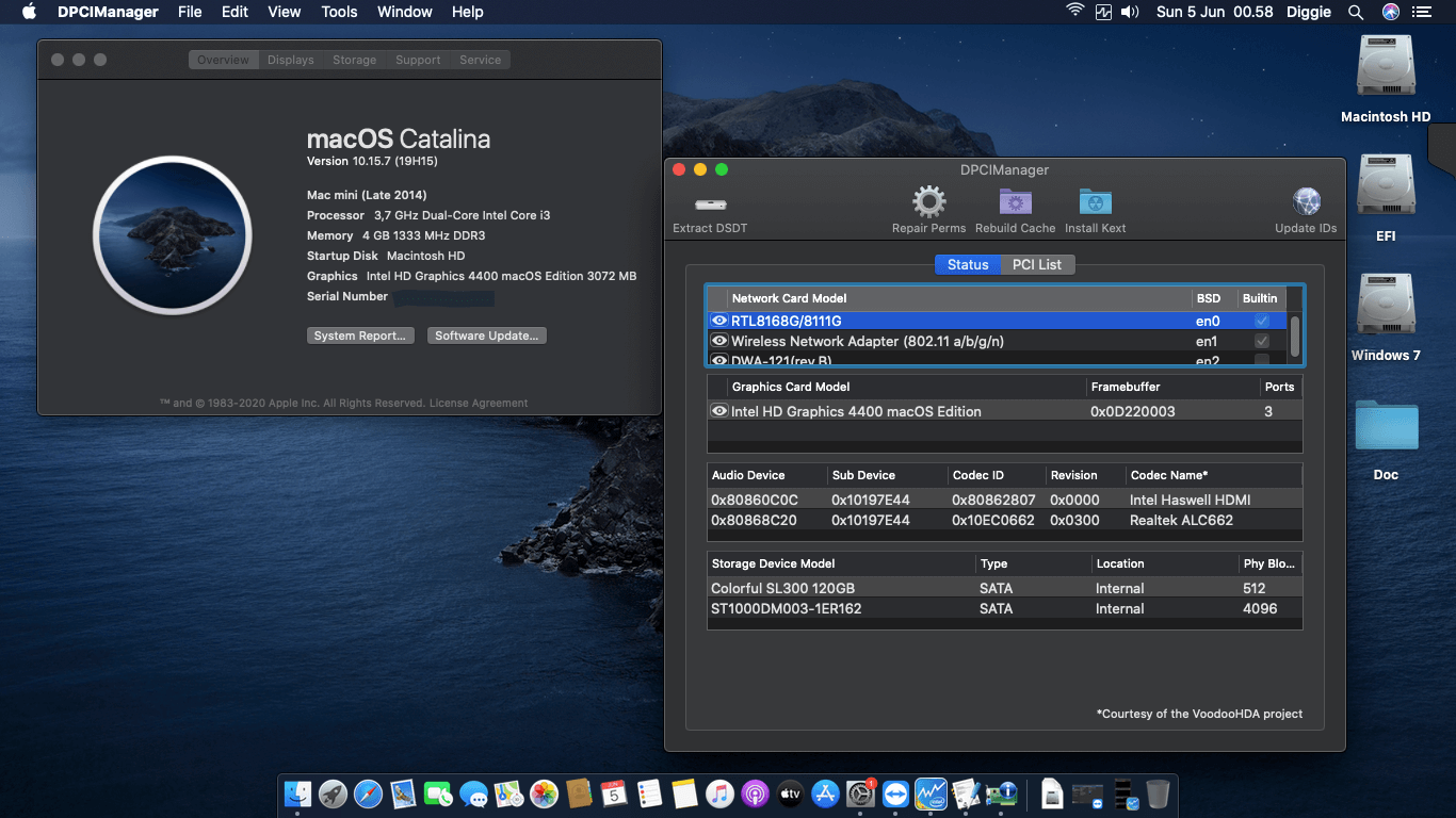 Success Hackintosh macOS Catalina 10.15.7 Build 19H15 in ECS H81H3-M4 + Intel Core i3 4170
